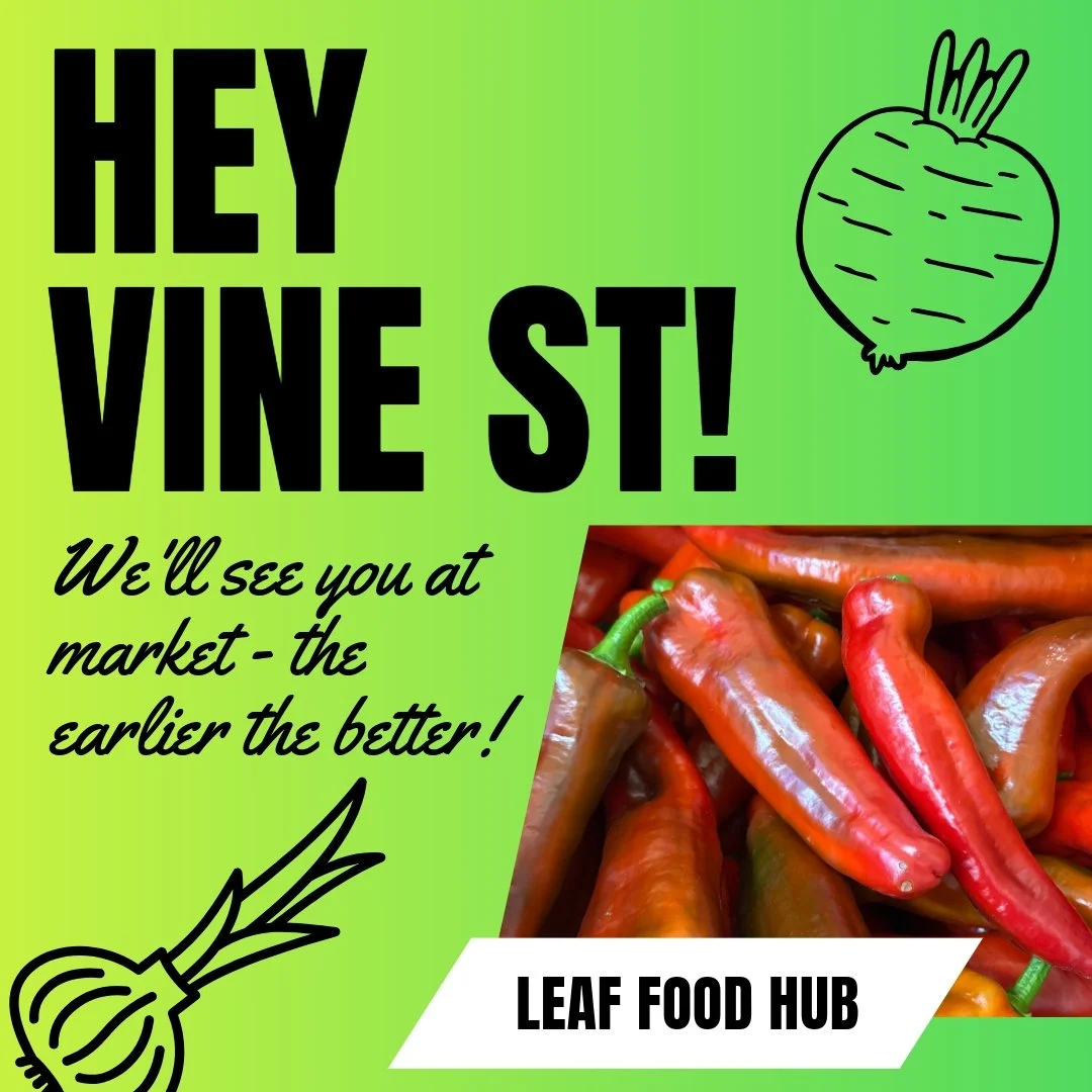 Good morning @vinestreetmarketofallon ! We're here stocked with lots of peppers, greens, meats, garlic and all the goods for your weekly shopping! Shop early for the best selection (we're also hoping for good weather). @Leaffoodhub